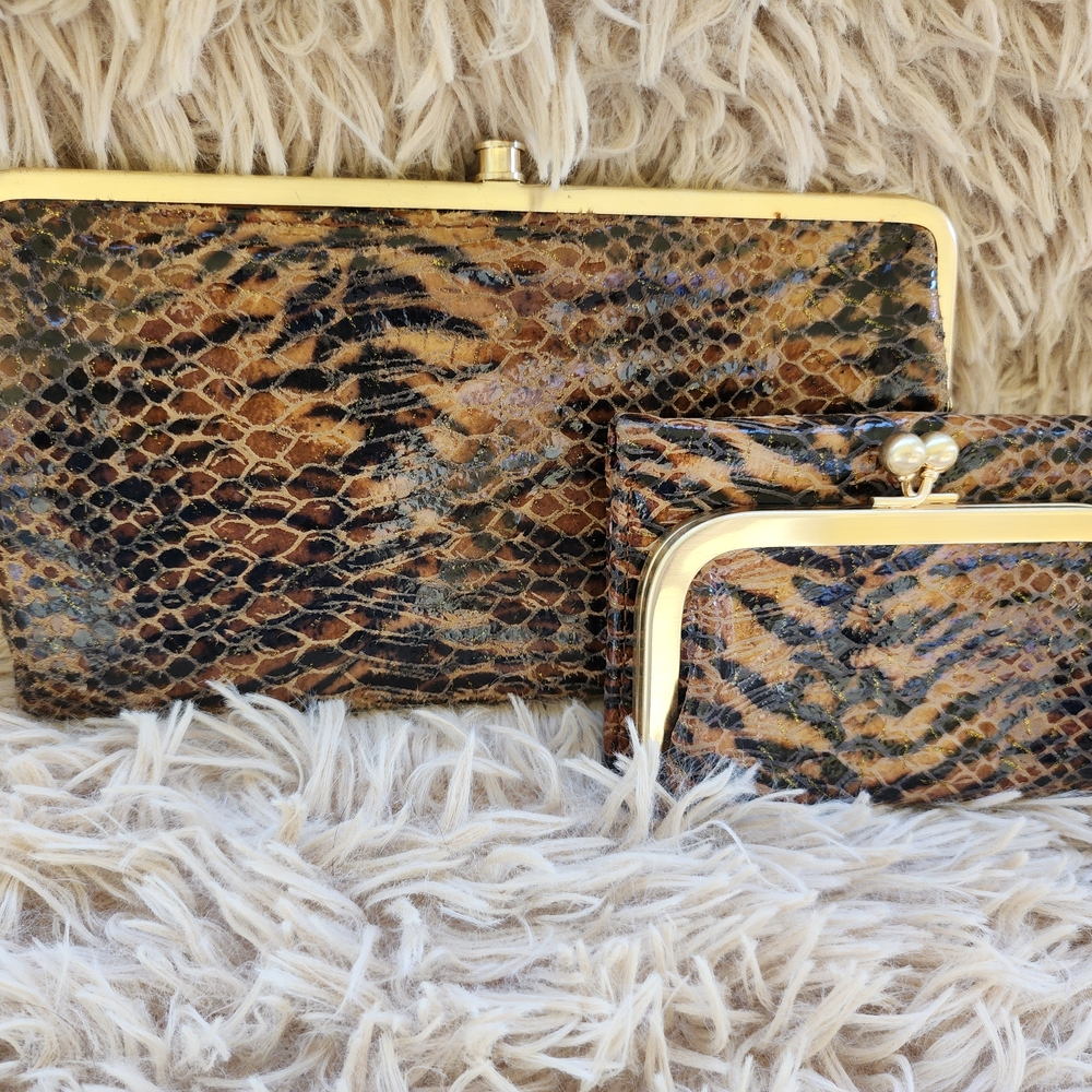 HOBO Snakeskin Clutch and Wristlet - Brown and Gold